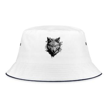 Grey Wolf – Strong Animal Motif - Bucket Hat - white/navy - Front