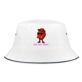 Ripe Red Ready Strawberry Mascot - Bucket Hat - white/navy - Front