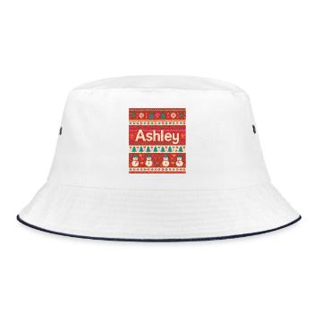 Festlicher Name Ashley Hässlicher Weihnachtsstil, Weihnachten - Bucket Hat - Weiß/Navy - Vorne