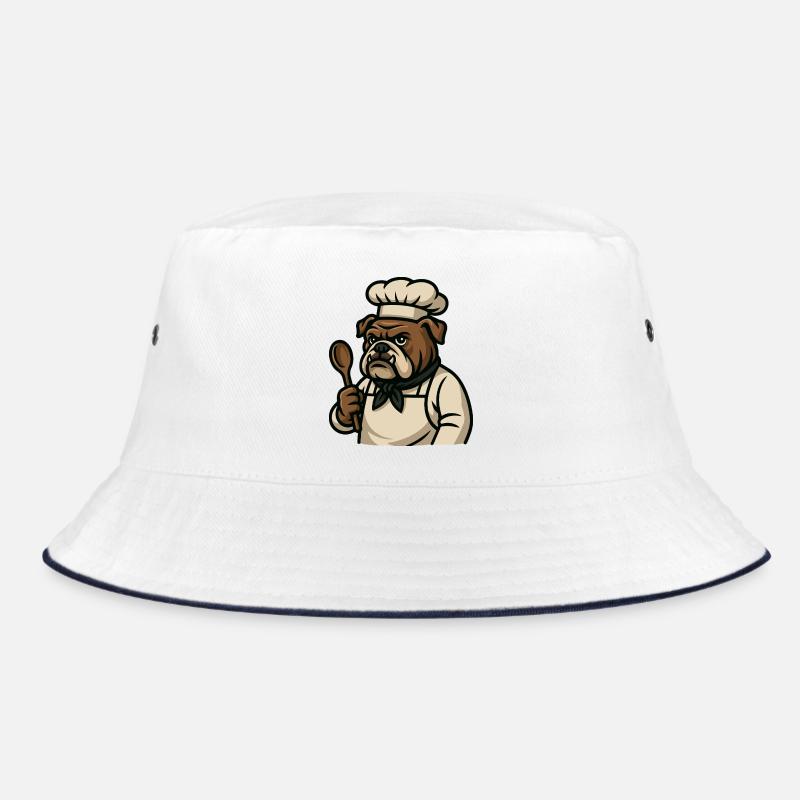 Bulldog Chef Holding Spoon Kitchen Mascot Art Bucket Hat