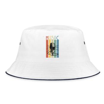 Retro Microphone Music Strip - Bucket Hat - white/navy - Front