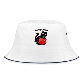 Meowy Catmas - Katze mit Weihnachtskugel - Bucket Hat - Weiß/Navy - Vorne