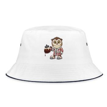 Funny Owl Coffee Lover Morning Brew in Robe - Bucket Hat - white/navy - Front
