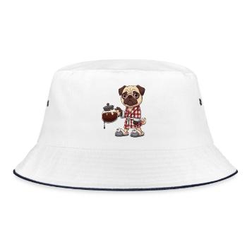 Funny Pug Dog Coffee Lover in Robe - Bucket Hat - white/navy - Front