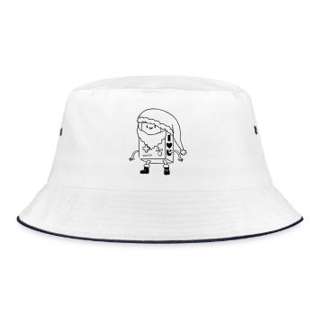 Cute Christmas Robot Lineart SVG Vector Art - Bucket Hat - white/navy - Front