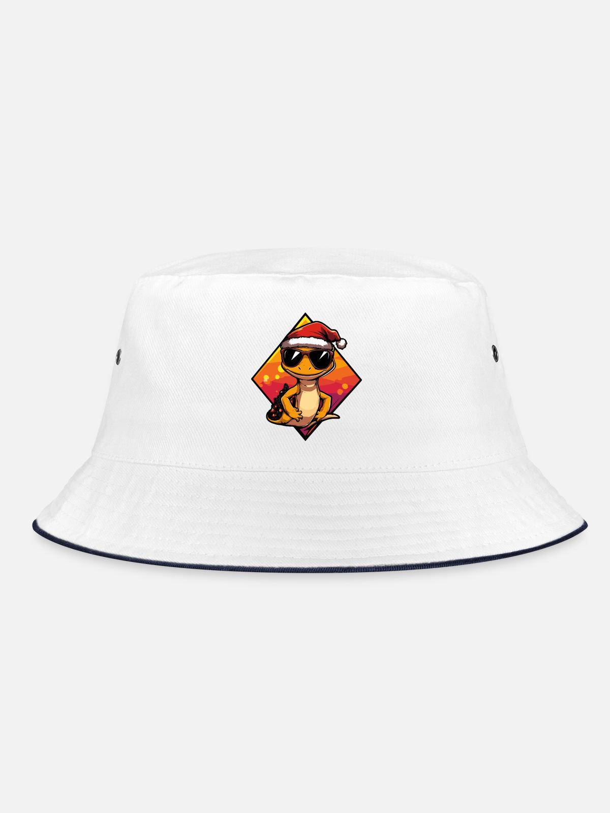 Gecko Lizard Santa Look - Bucket Hat - white/navy - Front