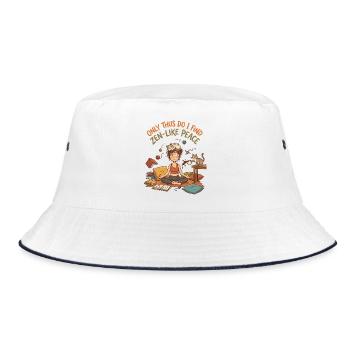 Zen Katzen Chaos Yoga - Bucket Hat - Weiß/Navy - Vorne