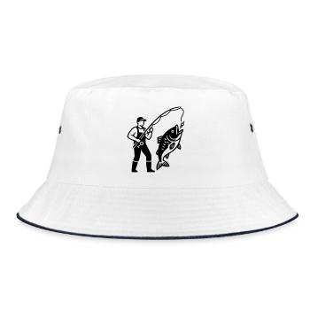 Angler im Boot Logo Minimalistisch - Bucket Hat - Weiß/Navy - Vorne