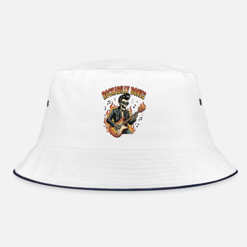 Rockabilly Bones – Retro Comic Skelett mit brennen Bucket Hat