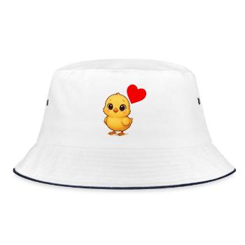Stickiges Kükenherz - Bucket Hat - Weiß/Navy - Vorne