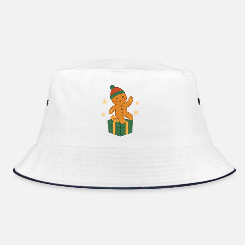 Gingerbread figurine on gift box Bucket Hat