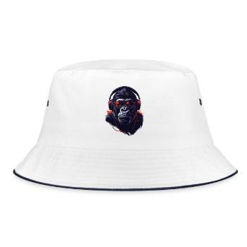 Gorilla mit Kopfhörern Cooles Motiv - Bucket Hat - Weiß/Navy - Vorne