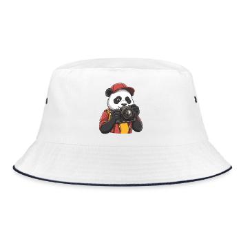 Funny Cool Panda Photographer with Camera - Bucket Hat - white/navy - Front
