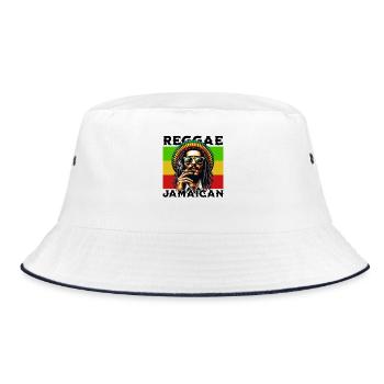 Jamaican Reggae Vibes Rastafari Style Artwork - Bucket Hat - white/navy - Front