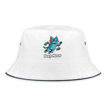 Blue robot cat Beep Meow - Bucket Hat - white/navy - Front
