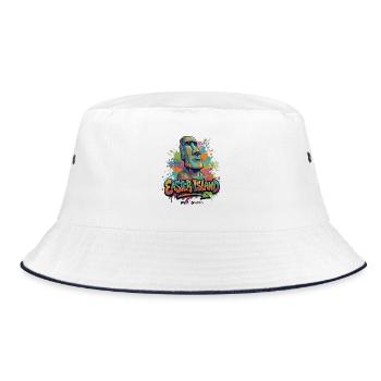 Moai – Hüter der Osterinsel - Vibrant Graffiti  - Bucket Hat - Weiß/Navy - Vorne