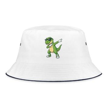 Lustiger Dabbing Dino Cartoon - Bucket Hat - Weiß/Navy - Vorne