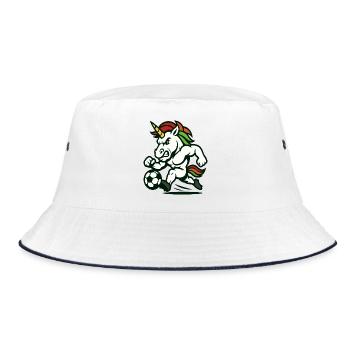 Unicorn Soccer Mascot Charging Forward - Bucket Hat - white/navy - Front