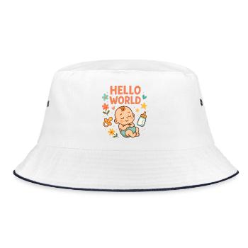 Hello World Baby Nursery Illustration - Bucket Hat - white/navy - Front