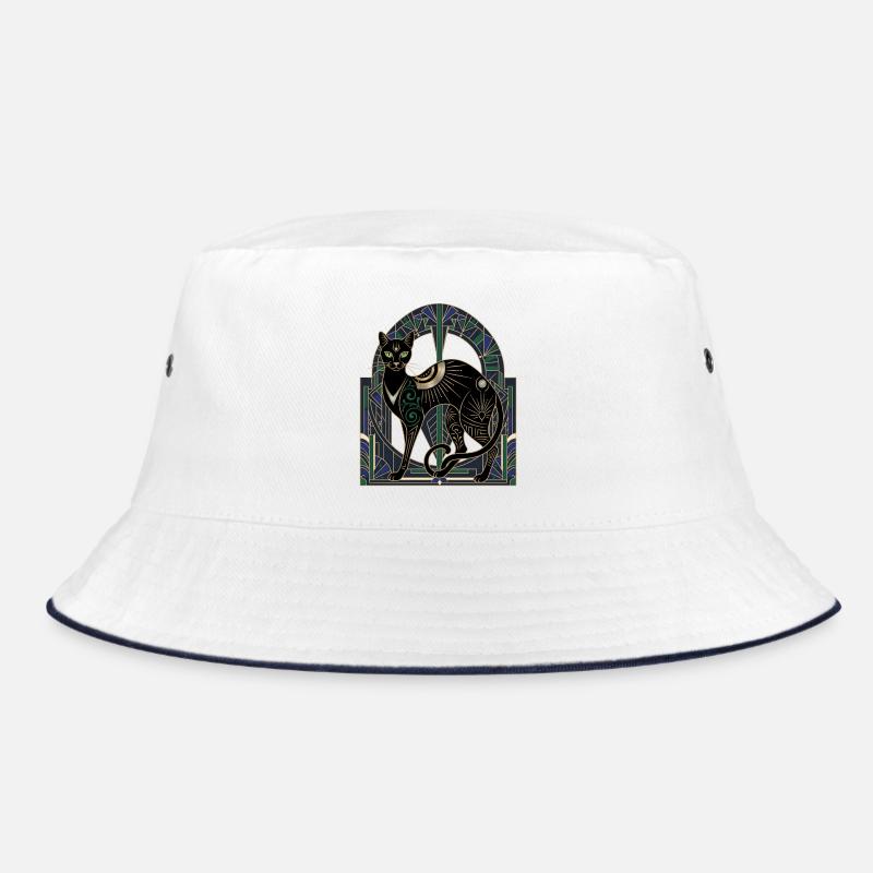 Night Cat Art Deco Stained Glass Window Bucket Hat