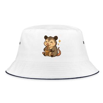 Opossum with Bubble Tea kawaii Opossum - Bucket Hat - white/navy - Front