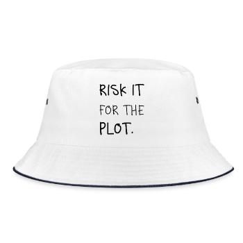 Risk It for the Plot – Handwriting - Bucket Hat - white/navy - Front