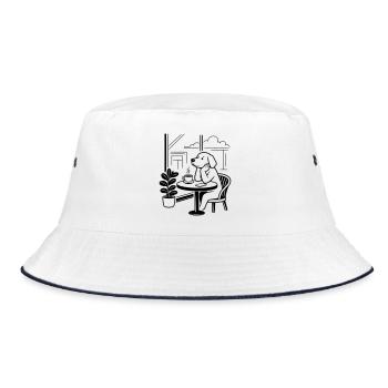 Dog in the café - Bucket Hat - white/navy - Front