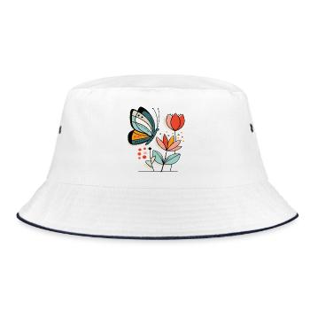 Butterfly flies to flowers - Bucket Hat - white/navy - Front