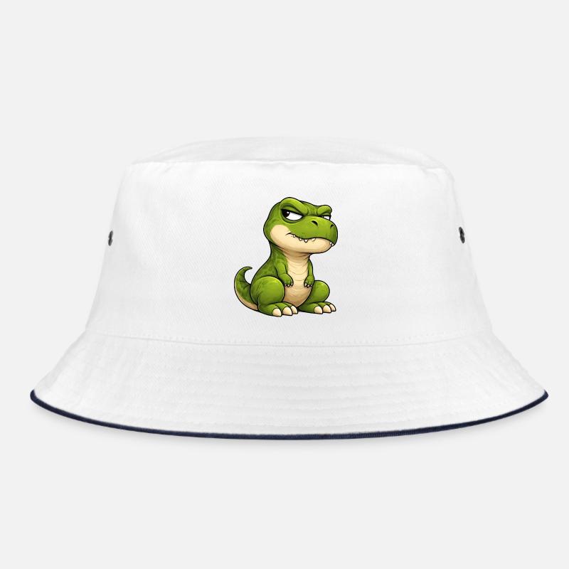 Grumpy T-Rex Cartoon Skeptical Look Bucket Hat