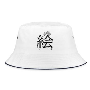 Kanji Painting with Tattoo Ink Pattern - Bucket Hat - white/navy - Front