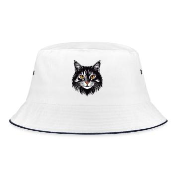 Katze Kopf lange Haare schmuße Katzen Motiv - Bucket Hat - Weiß/Navy - Vorne