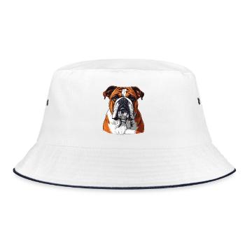 English Bulldog – Strong Dog Portrait - Bucket Hat - white/navy - Front