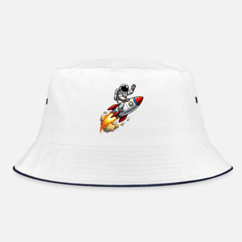 Astronaut on Rocket Cartoon Bucket Hat