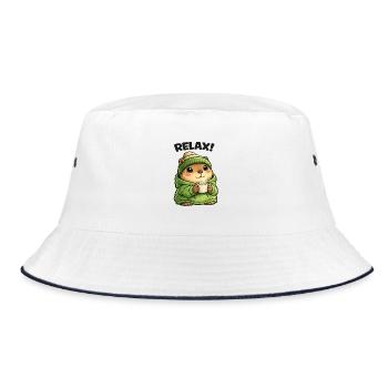 Relax Bär im Grün Hoodie - Bucket Hat - Weiß/Navy - Vorne