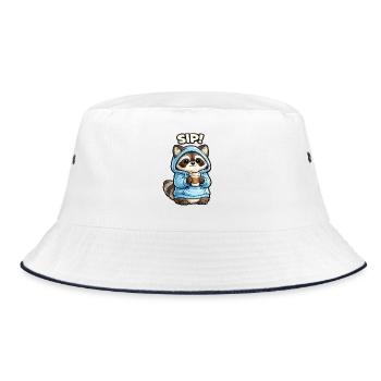 Raccoon in Hoodie Sip Coffee - Bucket Hat - white/navy - Front