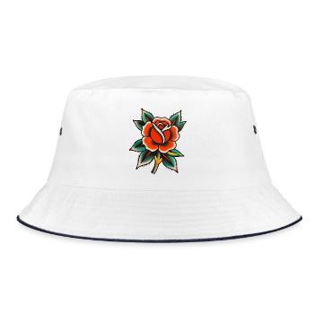 Klassische Tattoo Rose - Bucket Hat - Weiß/Navy - Vorne
