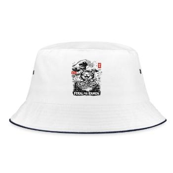 Ramen Cat Kanagawa - Bucket Hat - white/navy - Front
