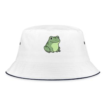 Kuschelfrosch Cartoon niedlicher Kinder Frosch - Bucket Hat - Weiß/Navy - Vorne
