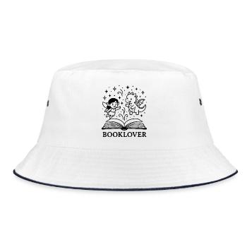 Booklover Fantasy T-Shirt – Süße Fee & Drache aus  - Bucket Hat - Weiß/Navy - Vorne