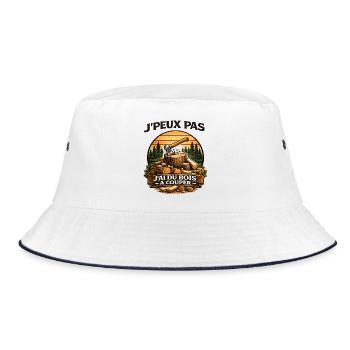 Ich kann nicht, ich muss Holz schneiden - Bucket Hat - Weiß/Navy - Vorne
