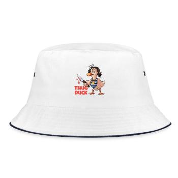 Thug Duck hält ein Messer-Meme - Bucket Hat - Weiß/Navy - Vorne