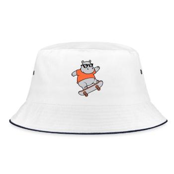 Cooles Nilpferd Skater Skateboard Vektor - Bucket Hat - Weiß/Navy - Vorne