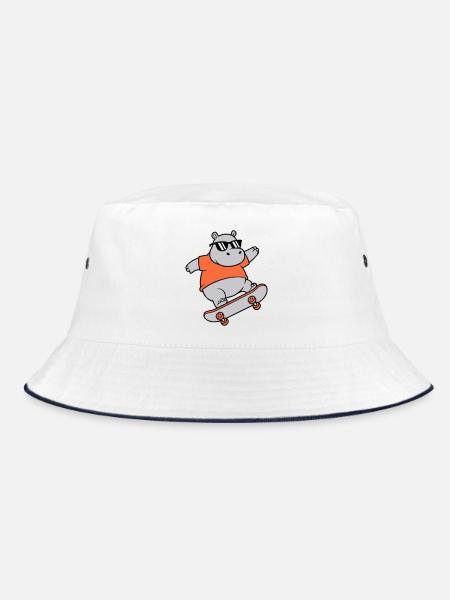 Cooles Nilpferd Skater Skateboard Vektor - Bucket Hat - Weiß/Navy - Vorne