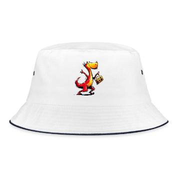 Cool Music Dino with Retro Boombox - Bucket Hat - white/navy - Front
