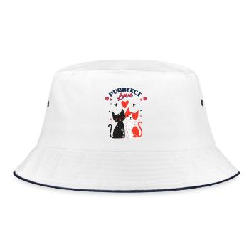 Katzenliebe Duo mit Herzen - Bucket Hat - Weiß/Navy - Vorne