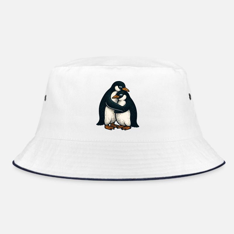 Penguin couple cuddle time Bucket Hat