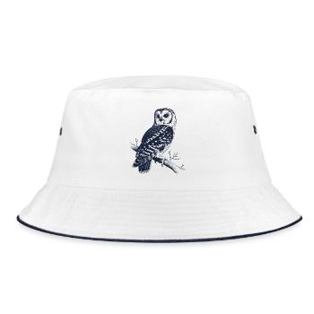 Vintage Eule auf Ast | Mystisches Wald Motiv - Bucket Hat - Weiß/Navy - Vorne