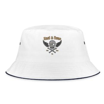 Rust Bone Motorcycle Skull Wing Design - Bucket Hat - white/navy - Front