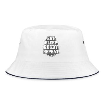 Essen, schlafen, Rugby wiederholen, wiederholen - Bucket Hat - Weiß/Navy - Vorne
