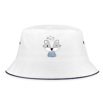 Matrosen Dachs mit Papierboot - Bucket Hat - Weiß/Navy - Vorne